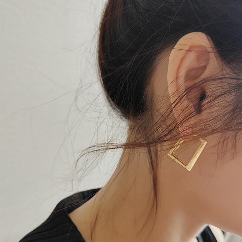 Gold Geometric Metal Square Curve Dangle Earring for Women Punk Temperament Jewelry Christmas Gift