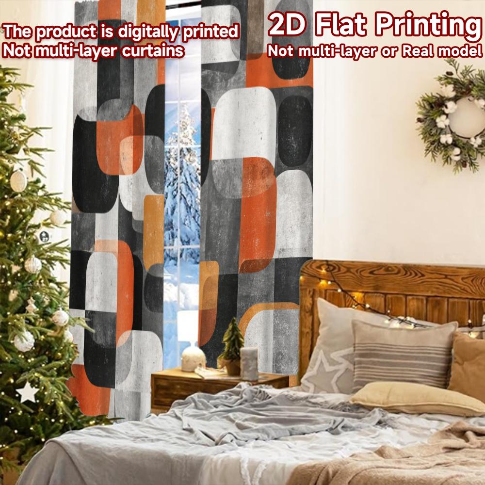 Flat Printing Curtains Without Rod Geometric Flow Festive Fashion Fabric Set Of 2 Made Polyester Machine Washable