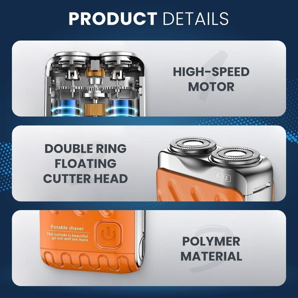 Portable rotary dual-ring electric shaver, 2026 upgraded waterproof mini electric shaver, rechargeable single-button long-lasting electric shaver.