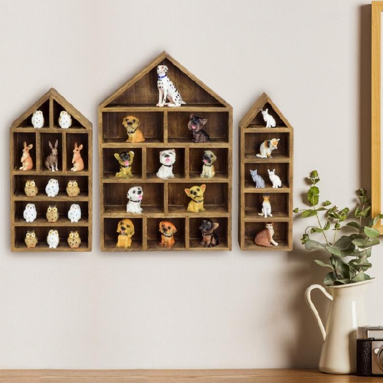 3Piece Wall Mounted Display Shelves Set Wooden Curios Cabinets for Mini Figures Crafts Dustproof Storage Holders