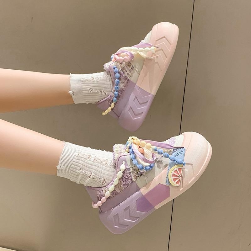 5CM Ladies Shoes on Sale Fashion Kawaii Round Toe Lace Up Women's Vulcanized Shoes Spring Flat Outdoor Breathable Women Sneakers