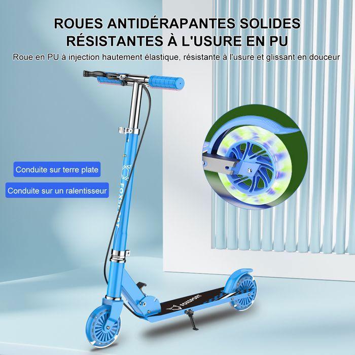 Trottinette Enfant - FOXSPORT - Pliable - 2 Roues Clignotantes - Frein à Main - Guidon Ajustable de 3 Niveaux - Charge 100 kg - Noir