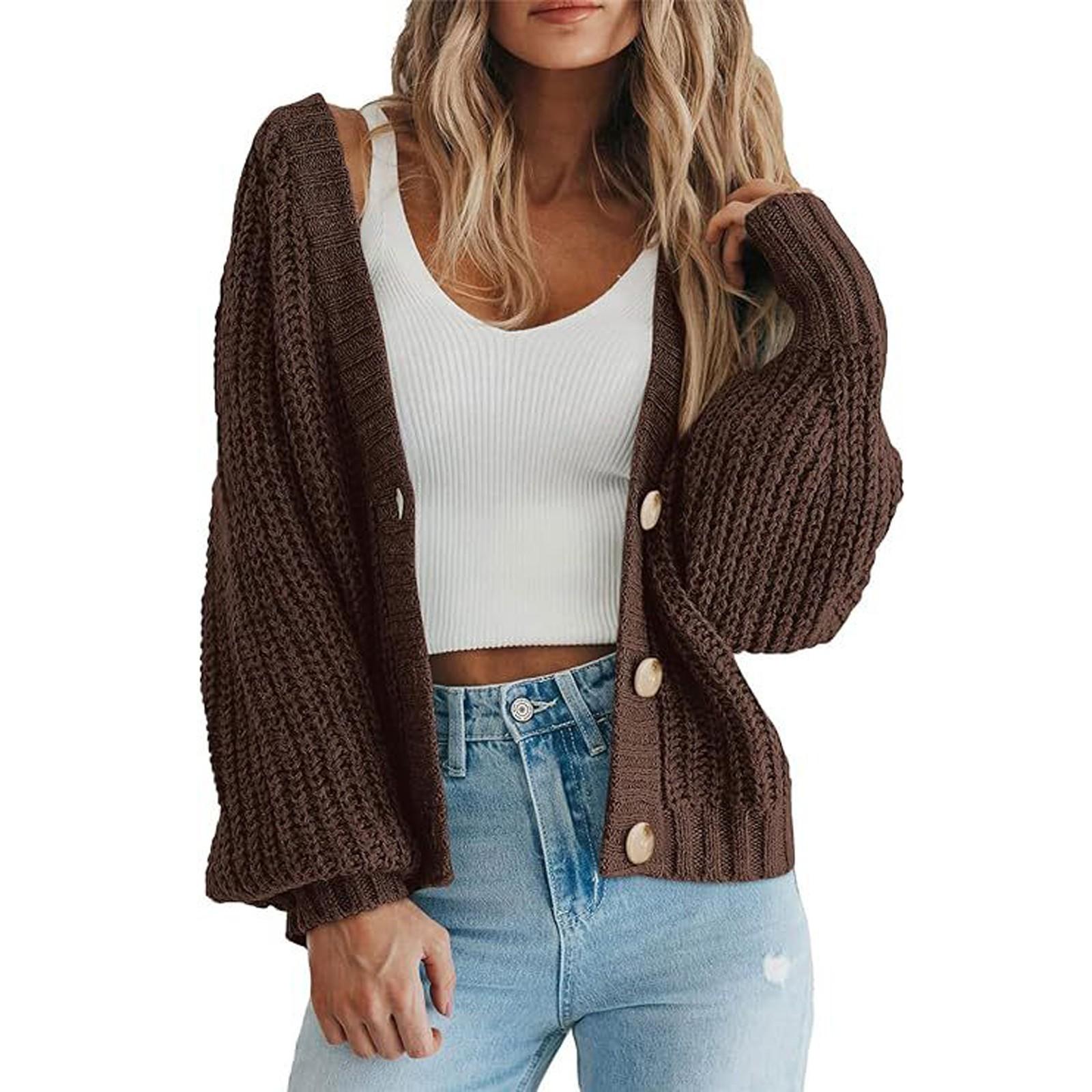 

Women s Chunky Knit Cardigan Sweaters Trendy Casual Long Sleeve Open Front Button Down Knitted Outerwear Coats L кофейный