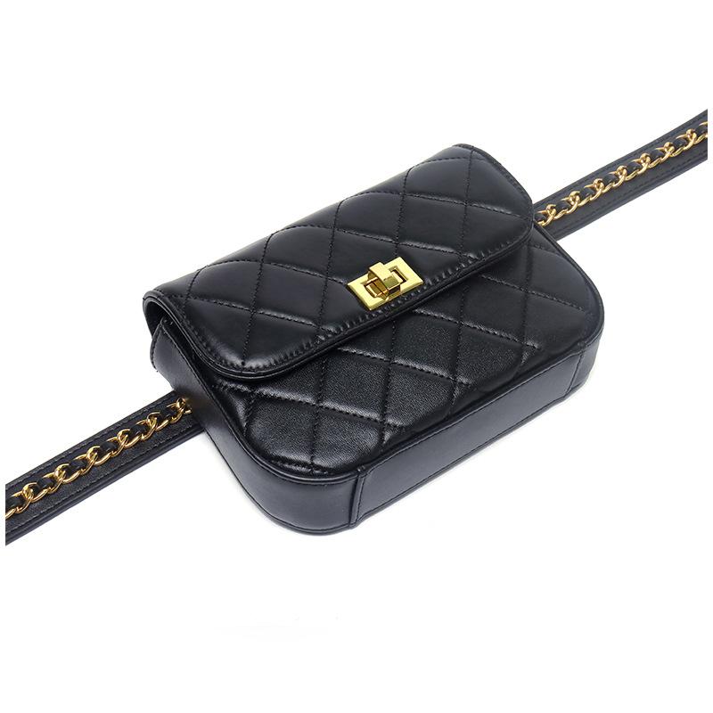 Piele de vițel prim strat Mică Geantă de șold Vânt Parfumat Geantă cu lanț Romb Geantă Mini din Piele Naturală Curea de umăr lată Geantă de piept Geantă de damă