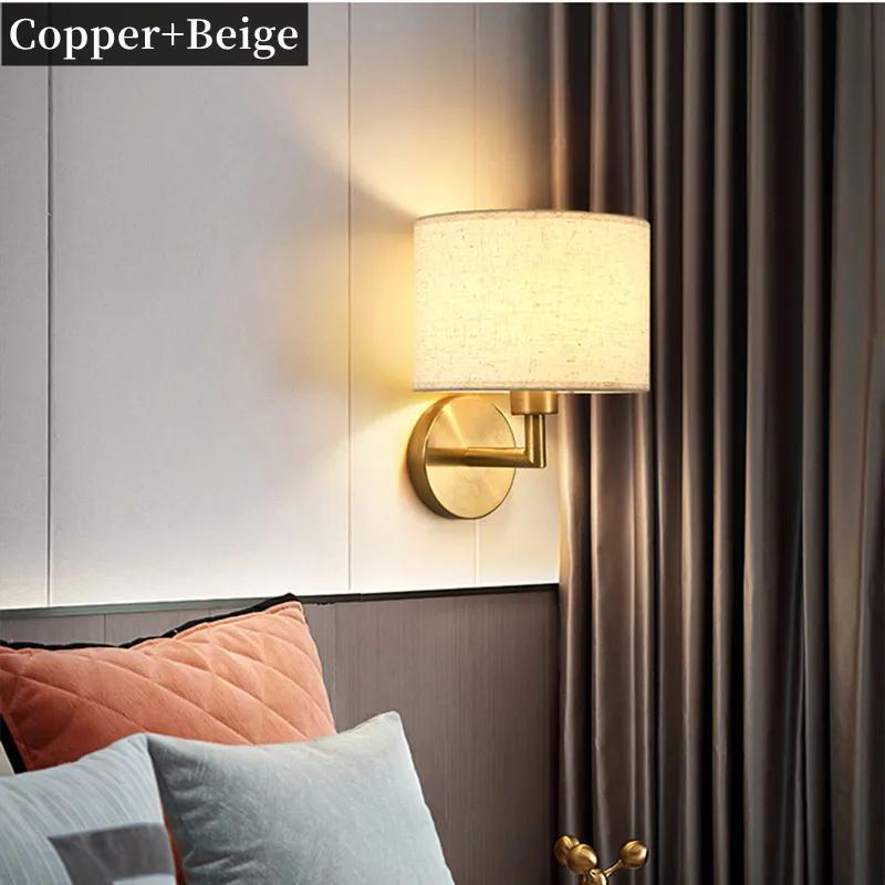 LED Wall Lamp Round Fabric Lampshade with 3W 360° Rotation Spotlight Reading Light  Modern Wall Sconce for Bedroom Bedside Hotel