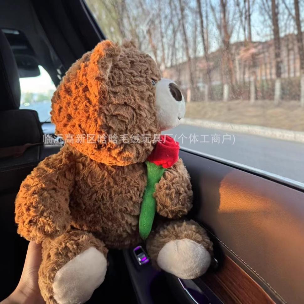 Cute Rose Bear Doll Holding Rose Doll Plush Toy Girl Valentine'S Day Birthday Gift