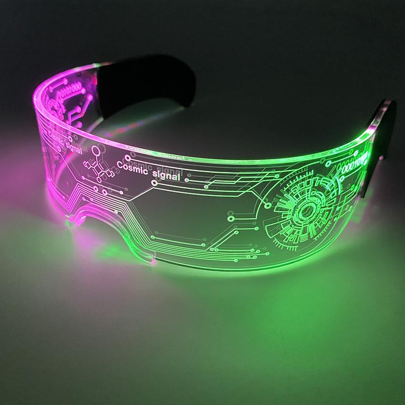 New Acrylic Luminous Glowing Cyberpunk Glasses LED Light Up Halloween Party Glasses Bar Club Props Neon Glasses Supplies