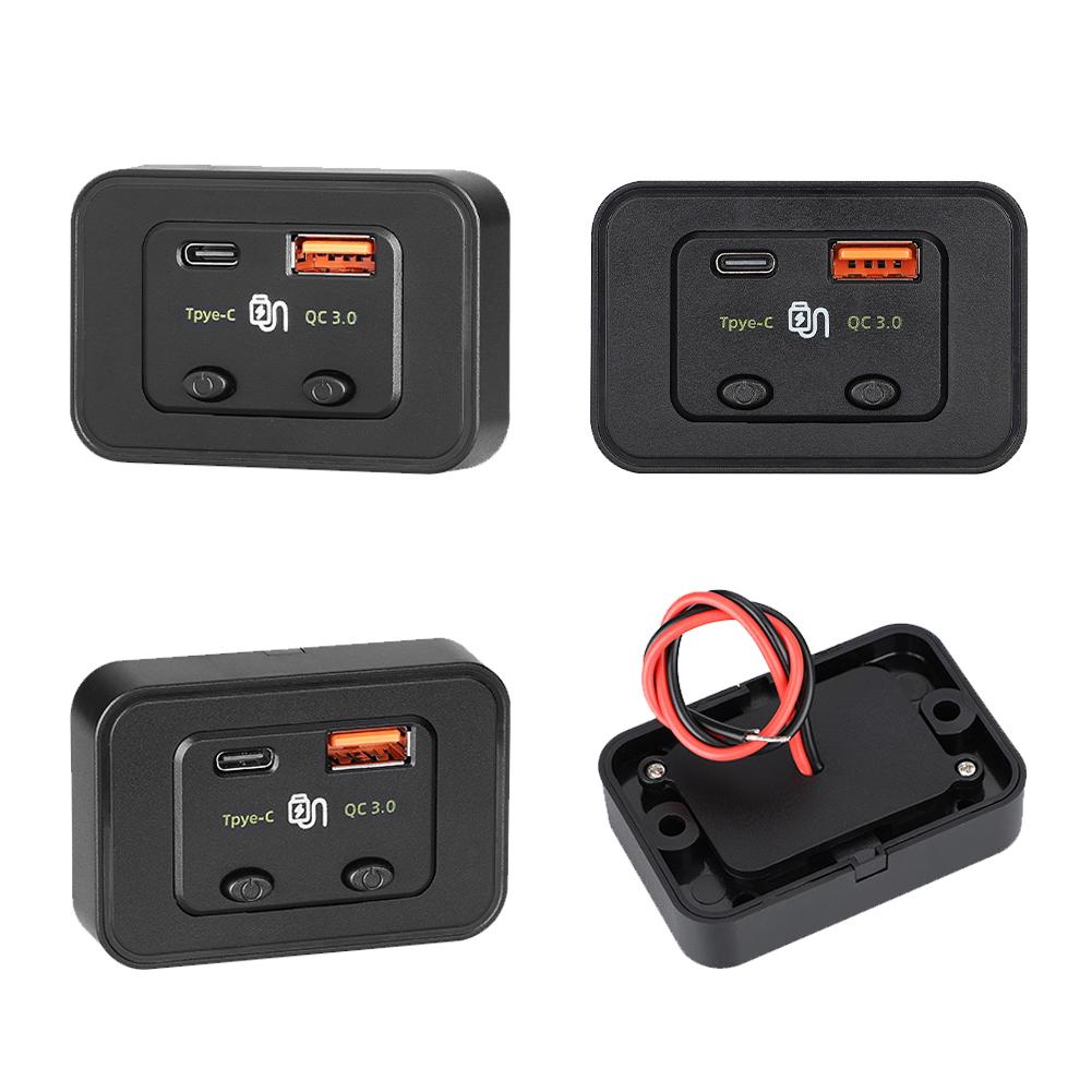 Încărcător rapid pentru mașină 12V/24V tip C + QC3.0 USB A PortLED Light încărcător pentru telefon Adaptor automat pentru RV RV Home rulote rulote