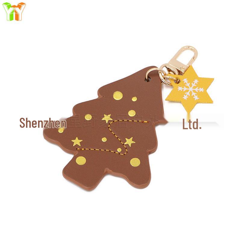 In Stock Creative Christmas Tree Pendant - Cute Leather Star Bag Charm & Snowflake Keychain Accessory