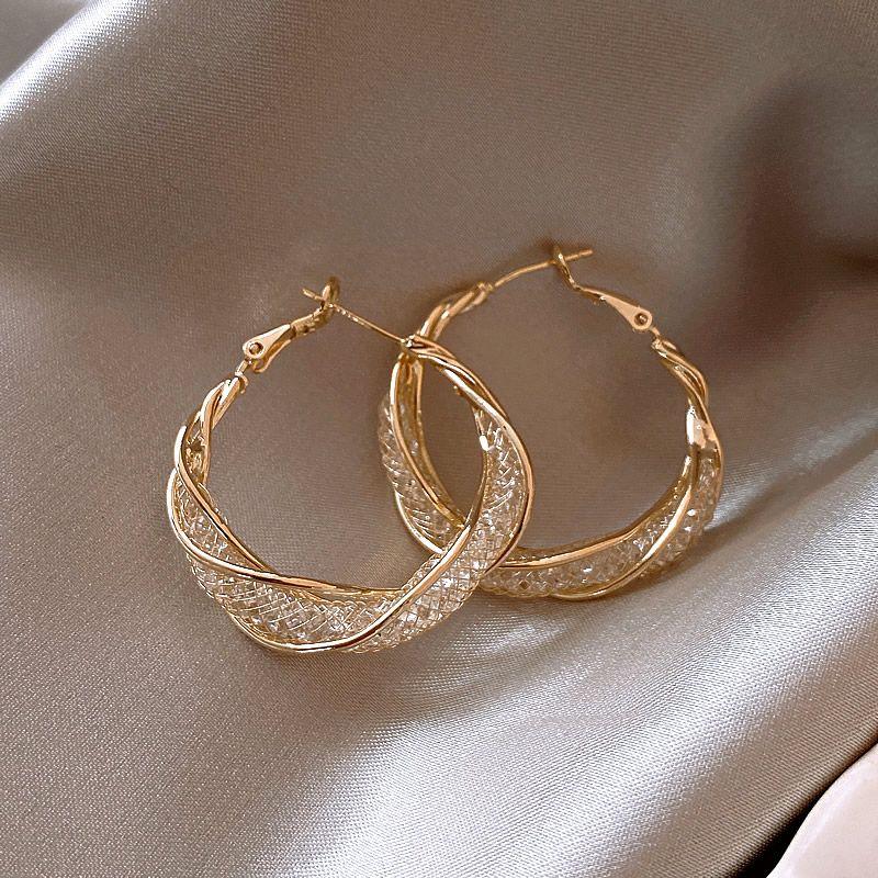 

Accessible Luxury Customized High-Quality Mesh Crystal Women s Elegant Earrings Golden mesh crystal earring ring [about 3.5cm]]
