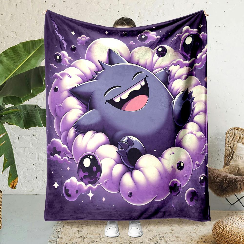 1PC Pokemon Gengar Mantas de Dibujos Animados Suave y Esponjosa Manta de Felpa Manta para Sofá Oficina Manta de Picnic Playa Adecuada para Todas las Estaciones