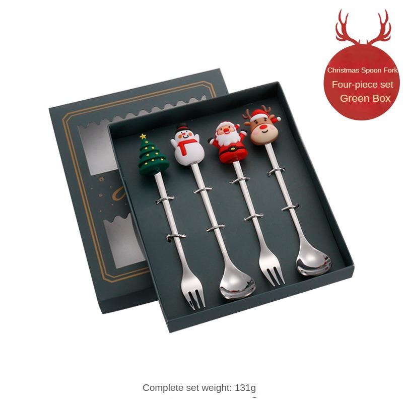 Christmas Cutlery Gift Set Stainless Steel Spoon Home Gift Spoon Set Gift Box Santa Claus Reindeer Coffee Spoon Dessert Spoon