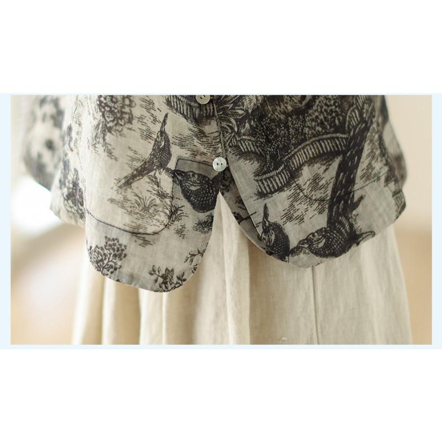 Top z ramie ve stylu čínského límce se šikmým zapínáním, China-Chic orientální potisk, košile s širokými rukávy, dámská letní