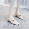 Small Leather Shoes for Women's Spring and Autumn New Thick Heel Work Versatile Medium and High Heel Single Shoes for Women