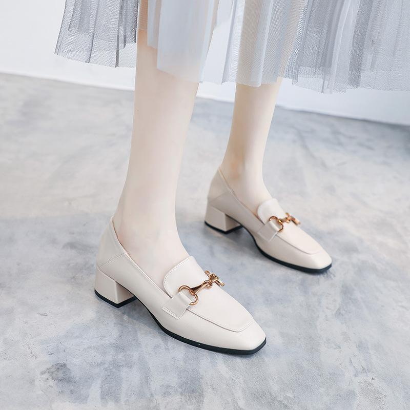 Small Leather Shoes for Women's Spring and Autumn New Thick Heel Work Versatile Medium and High Heel Single Shoes for Women