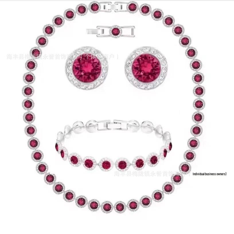 Shijia Kadın Hafif Lüks Kristal Kolye, Bileklik ve Küpe Seti