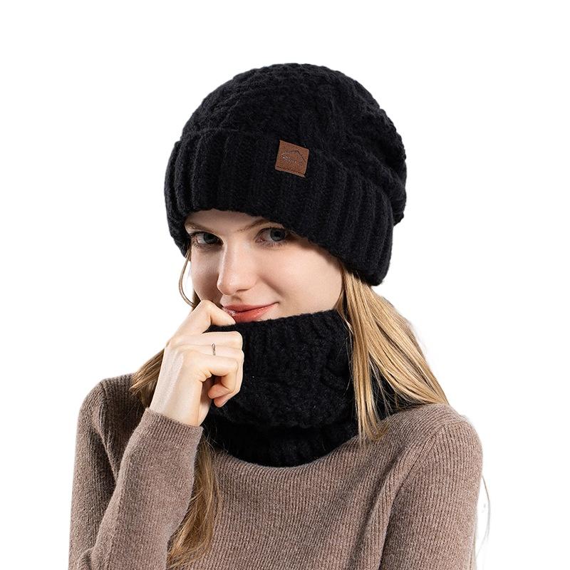 Women'S Thermal Knit Set 2-Piece Plush Lined Winter Hat With Ear Protection Scarf Fashion Style Warm Beanie For Women