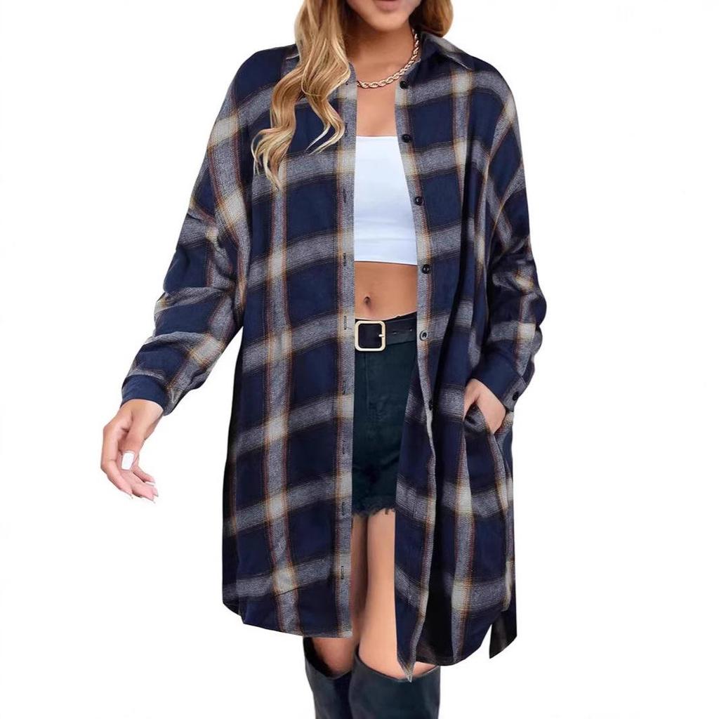 Giacca Camicia Lunga a Quadri da Donna, Opzioni di Colore Multiple