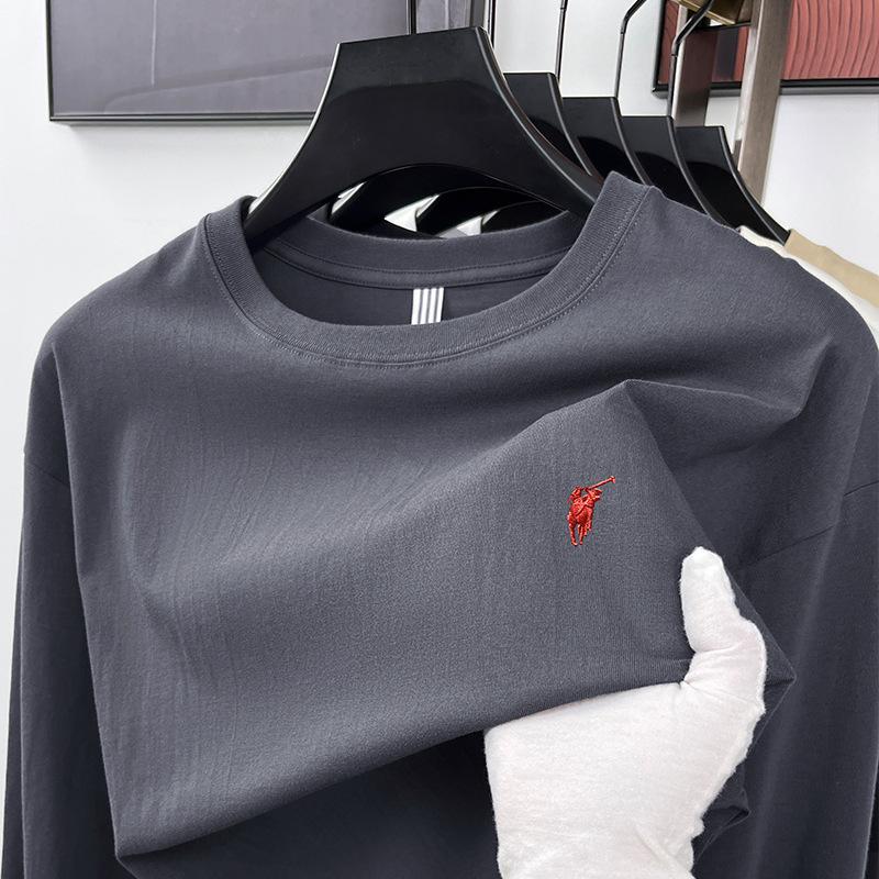 Spring and Autumn Cotton Pony Embroidered Men's T-Shirt Long Sleeve Casual Versatile Bottom Shirt Men's Clothes