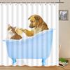 Raining Cats and Dogs Shower Curtain Funny Cartoon Cute Animal Hilarious Pets Playing Water Polyester Waterproof Bathroom Panels