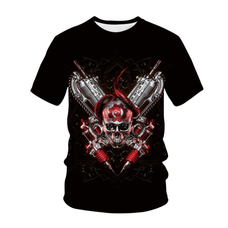 Neue männer Casual T-shirt Schädel Rock Straße Band 3D Druck Hip Hop Klassische Vintage Oansatz Lose Top Kurzarm
