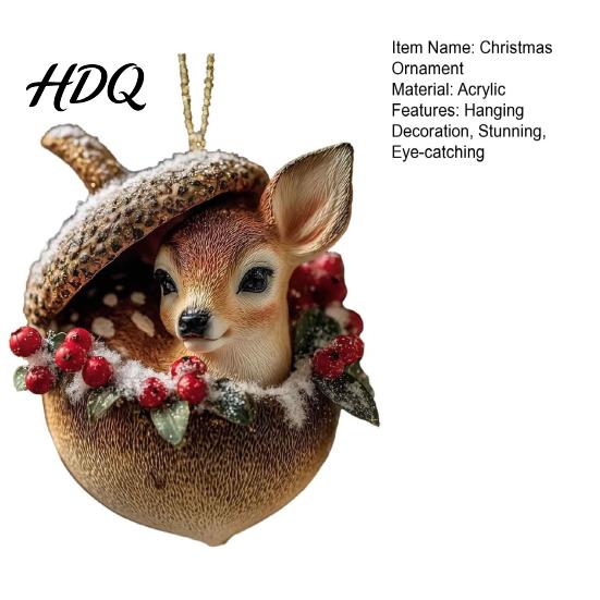 Detailed Woodland Animal Ornaments Pine Cone Christmas Ornaments 2D Flat Acrylic Forest Xmas Tree Pendant Retro Style Pendants Cute Hedgehog
