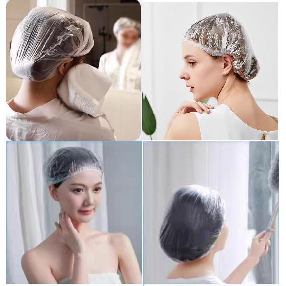 100 PCS Disposable Shower Caps Plastic Clear Hair Cap Elastic Waterproof Hair Bath Caps Thick Shower Cap for Women Hotel Hair Salon Travel Spa Home