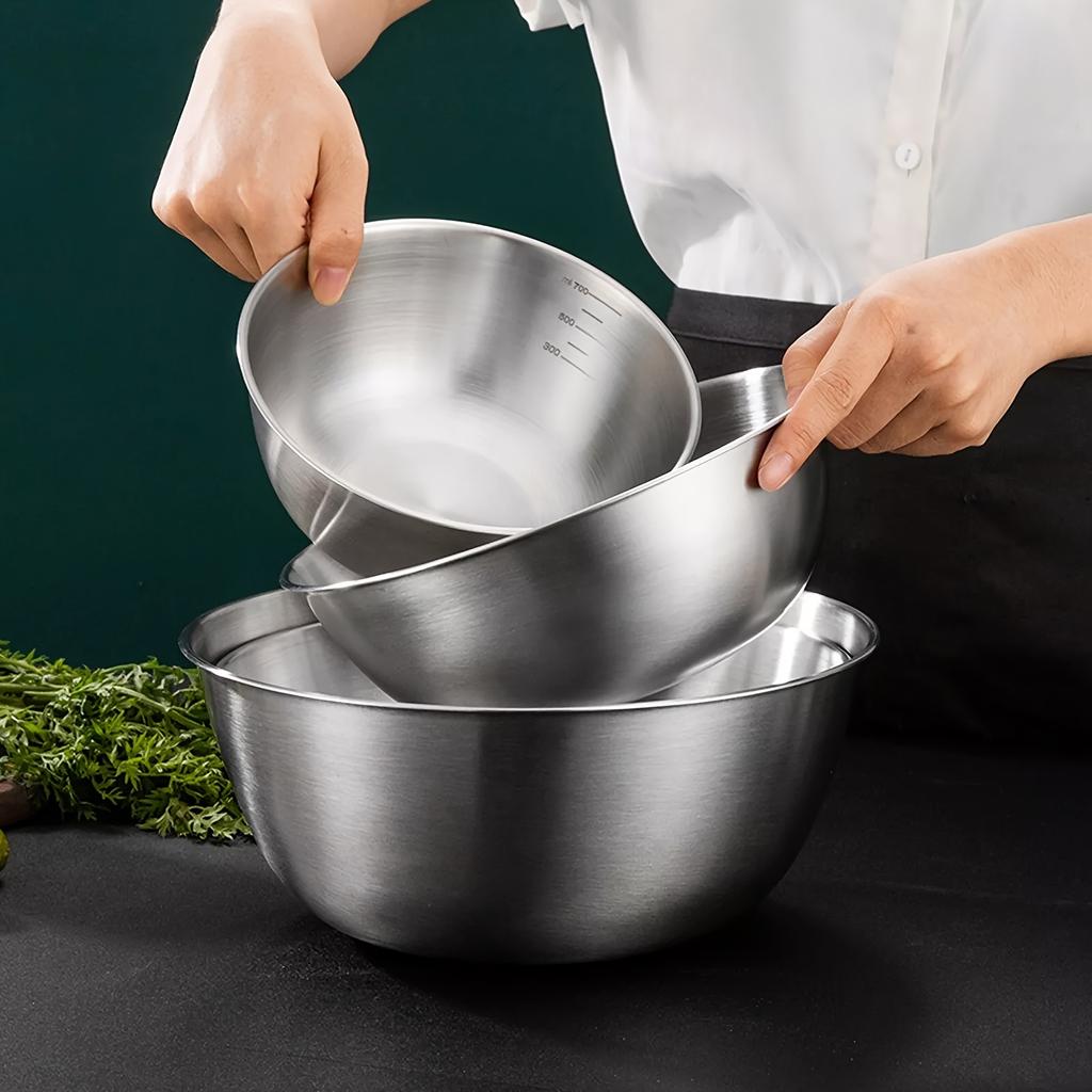 The Mixing Bowl Stainless Steel Food-grade Cooking Basin Serving Bowl Graduated Heavy Dishwasher Safety Vegetable Cleaning Salad Bowl.