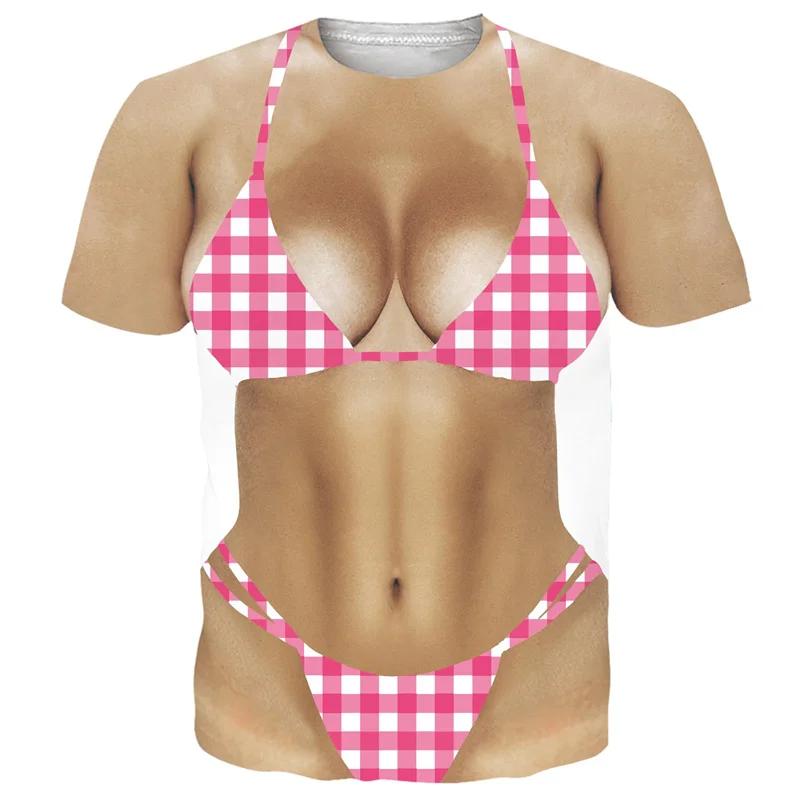 ETST WENDY 005 Leuk Bikini 3D Geprint Plus Size Heren T-shirt Nep Buikspieren Cosplay Nieuwigheid Persoonlijkheid Sport Ademend Sneldrogend Top L