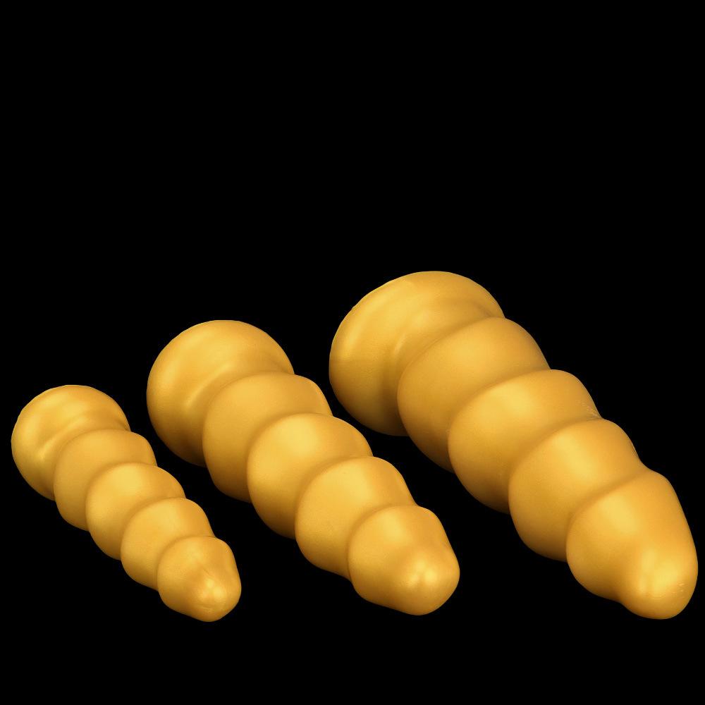 Énorme Plug Anal en Silicone Doré Godemichet Fileté Réaliste Grosse Bite Jouet Sexuel pour Hommes Fisting