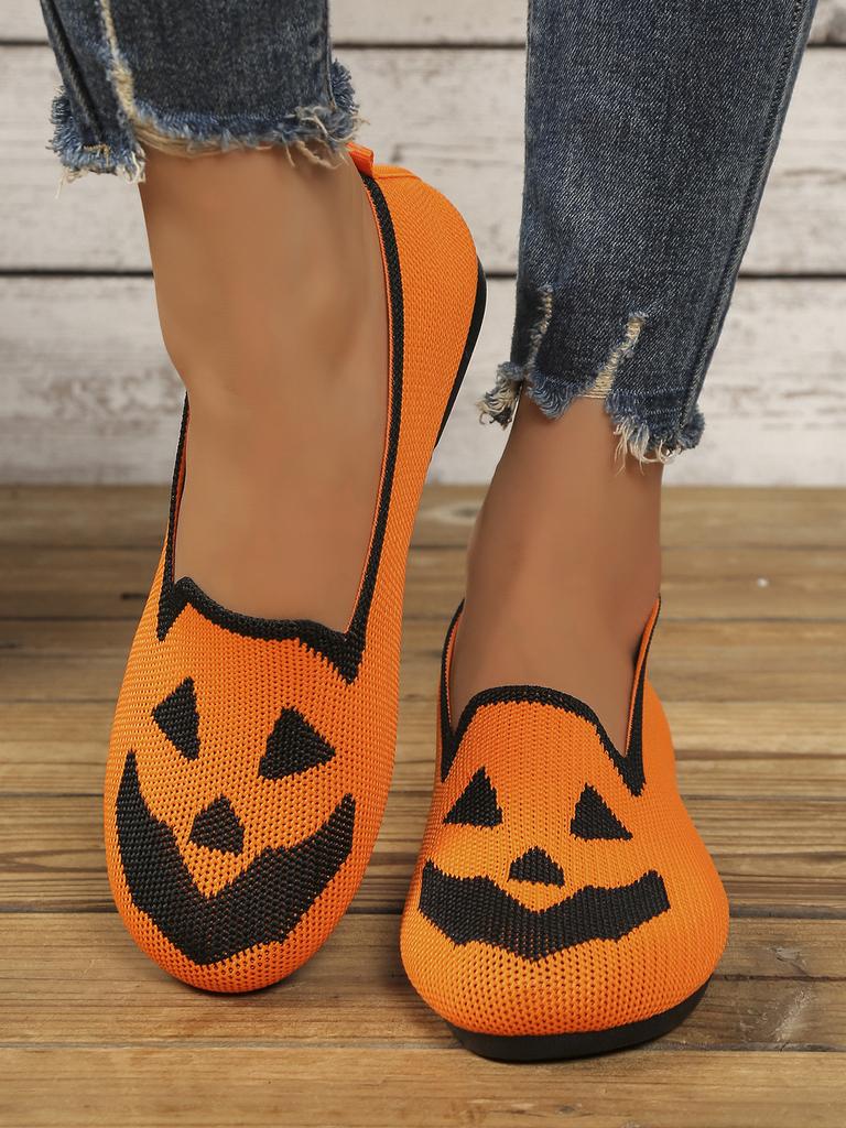 New women's Halloween pumpkin print breathable flight woven galoshes TEMU hair