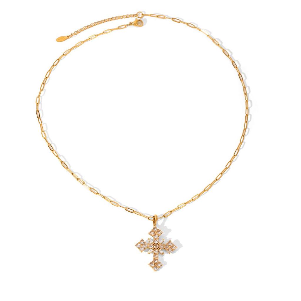 Heiß verkaufende französische Edelstahl-Kreuzkette mit Zirkon- und Perlenanhänger