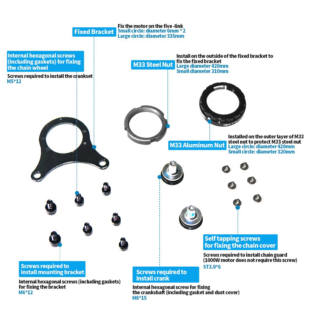 

Bafang Mid Motor Kits 68MM 73MM 100MM 120MM Bracket Bottom Installation Screw Nut Gasket 8FUN BBS01B BBS02B BBSHD Accessories