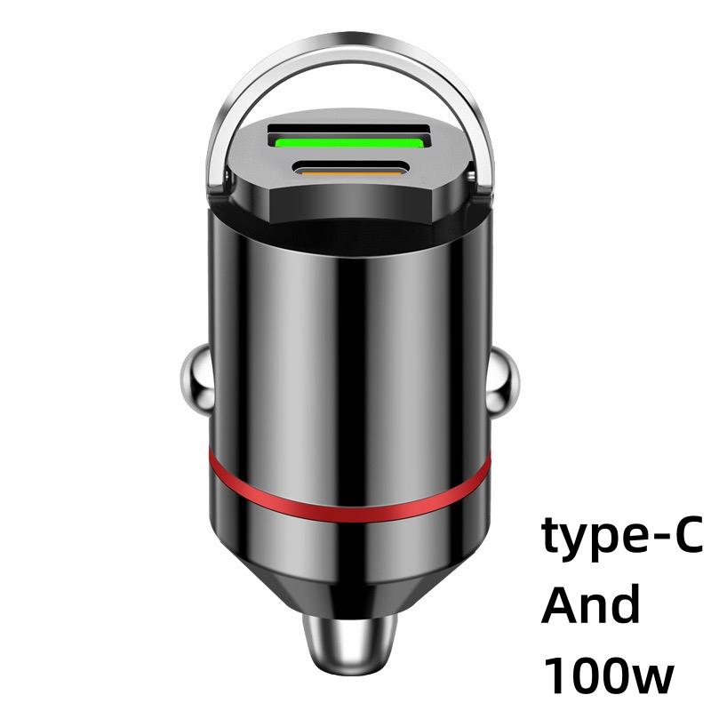 100W Dual Ports Mini USB Car Charger Super Fast Charging Aluminum Alloy Phone Charge Adapter Cigarette Socket Lighter 12-24V