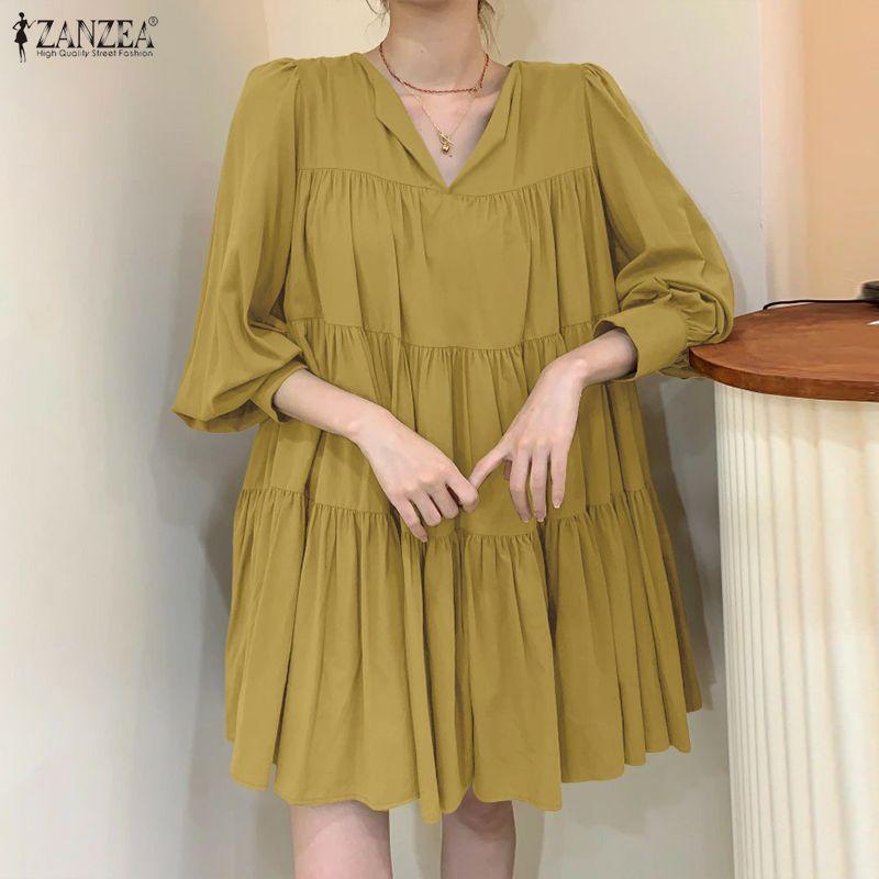 ZANZEA Women Casual V-neck Loose Long Sleeve Solid Blouse