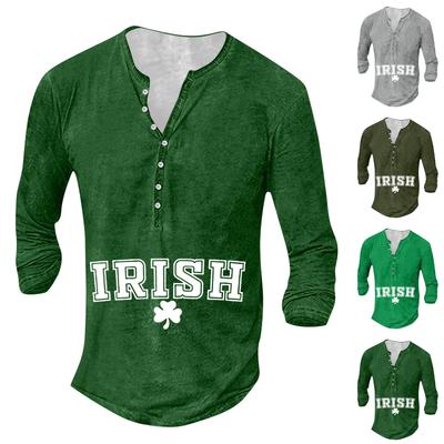 Men'S Printed T-Shirt Outdoor Retro Button Loose Long Sleeve Top