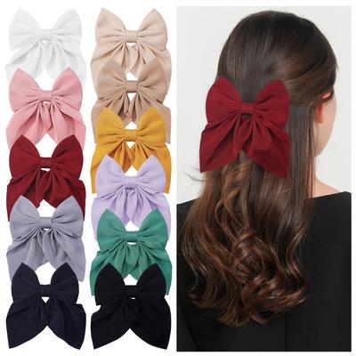 New Elegant Bow Ribbon Hair Clip Fashion Simple Solid Satin Spring Clip Hair Pin Headband with Clips Girls Hair Accessories