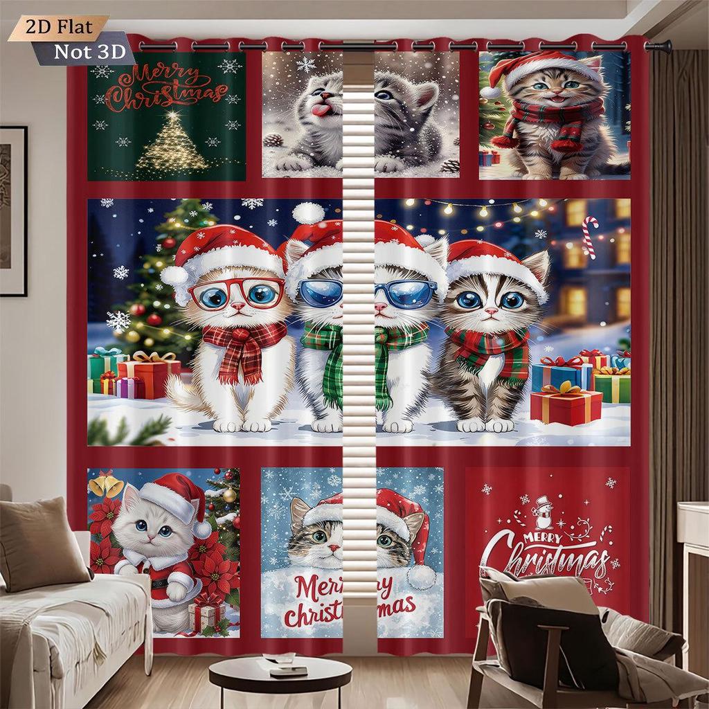 Customizable 3D Santa Christmas Blackout Curtains - High Precision Polyester with Sun Protection