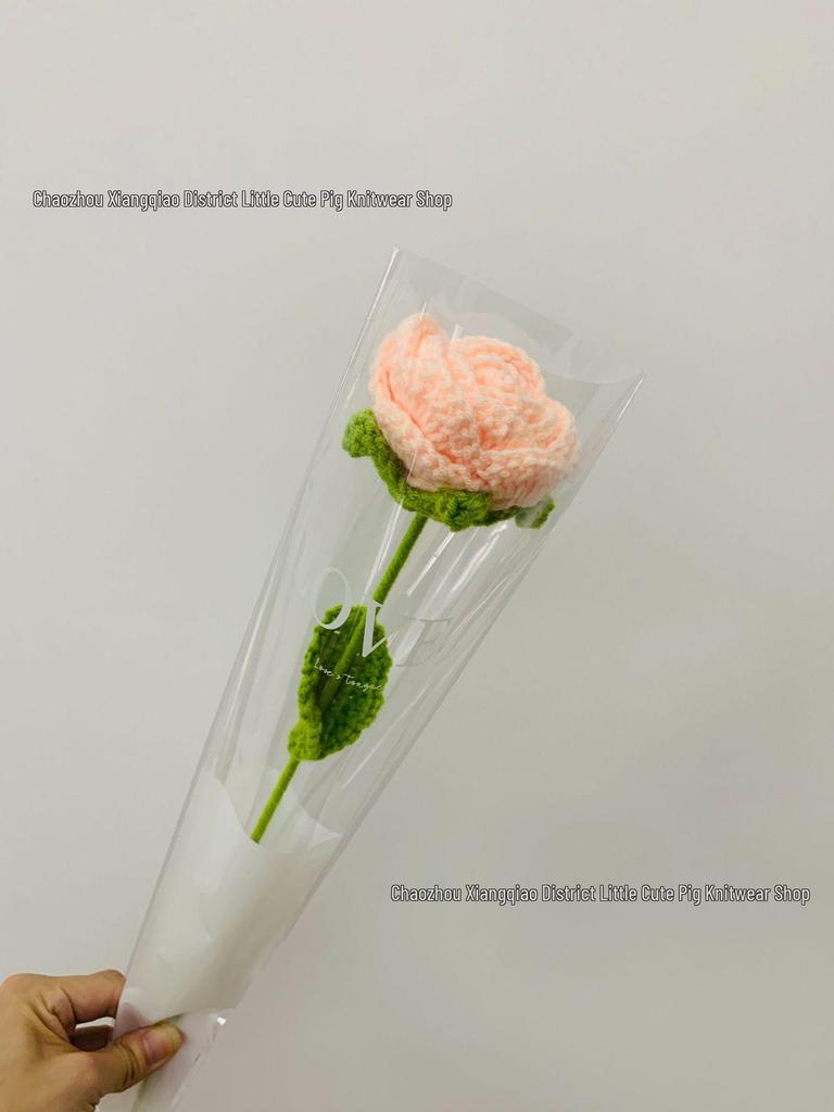 Hand-Knitted Gradient Rose Crochet Bouquet - Preserved Artificial Flowers Valentine's Gift