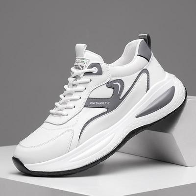 Men's Sporty Height-Increasing Leather Running Shoes - Casual White