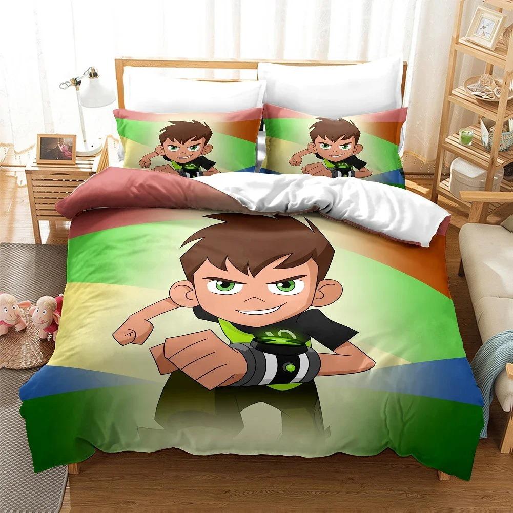 3D tegneserie Ben10 Dynetrekk med Putetrekk Sengesett Enkelt Dobbeltrom Twin Full Queen King Size Sengesett for hjemmetekstiler
