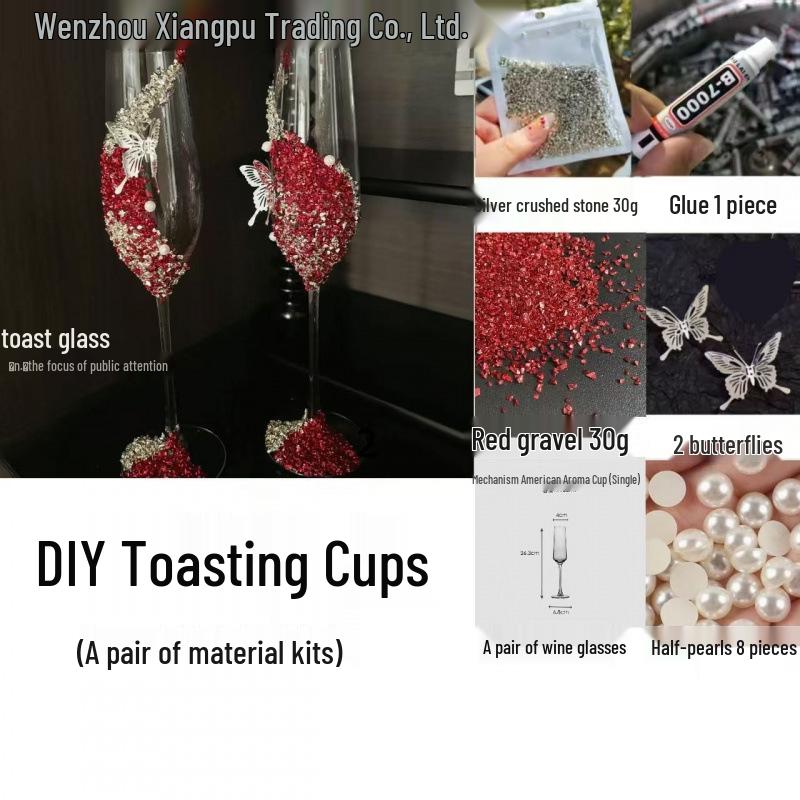 Purple Tassel Mosaic Butterfly Champagne Toasting Glass DIY Kit for Weddings