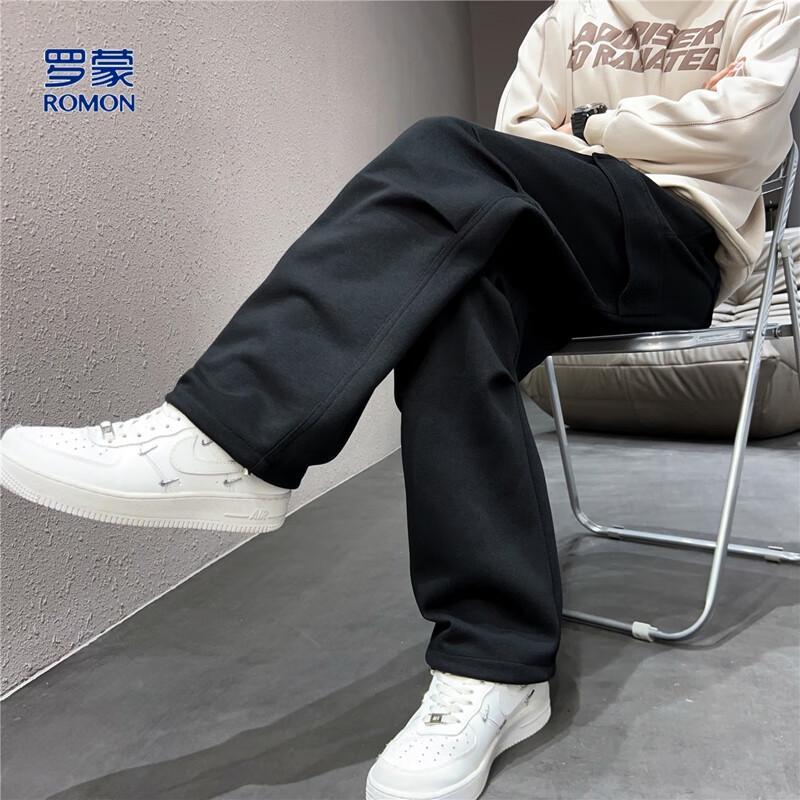 ROMON Men's Solid Color Drawstring Casual Long Pants