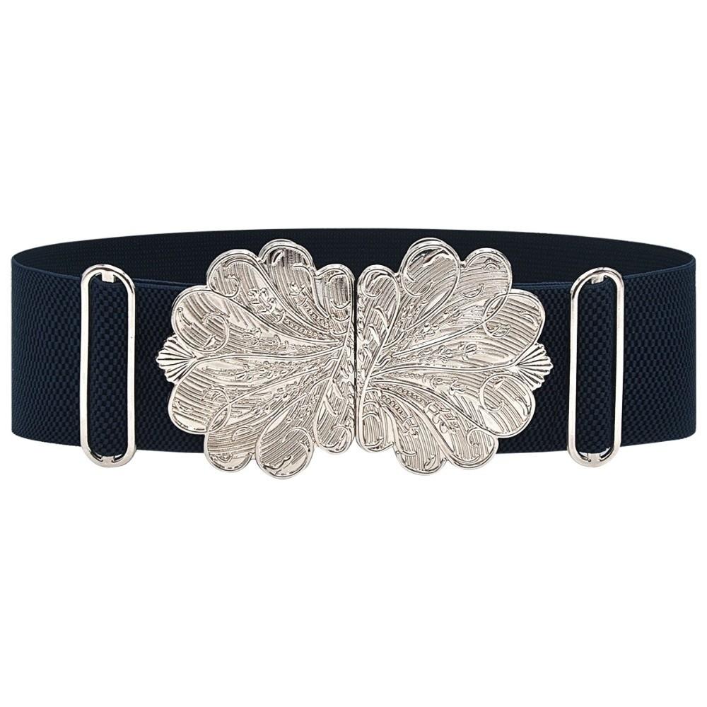 

Metal Buckle Elastic Wide Belts Solid Color Dress Belt Creative Women Elastic Band Ladies Female чорний