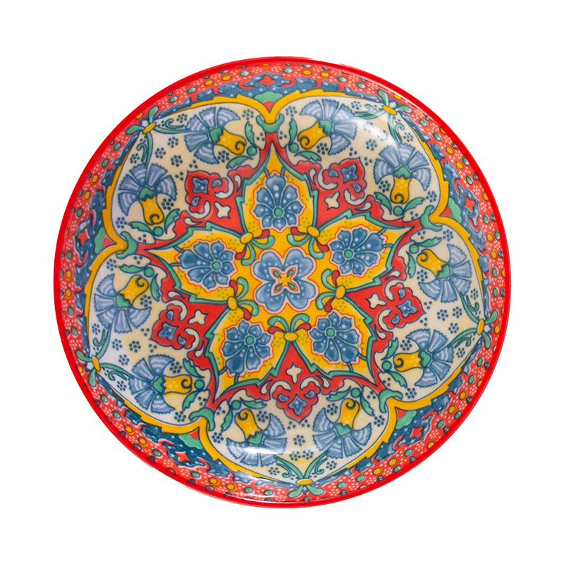 17.5cm/20cm Bohemian Ceramic Plate Creative Fruit Plate Steak Plate Deep Plate Round Plate Tableware