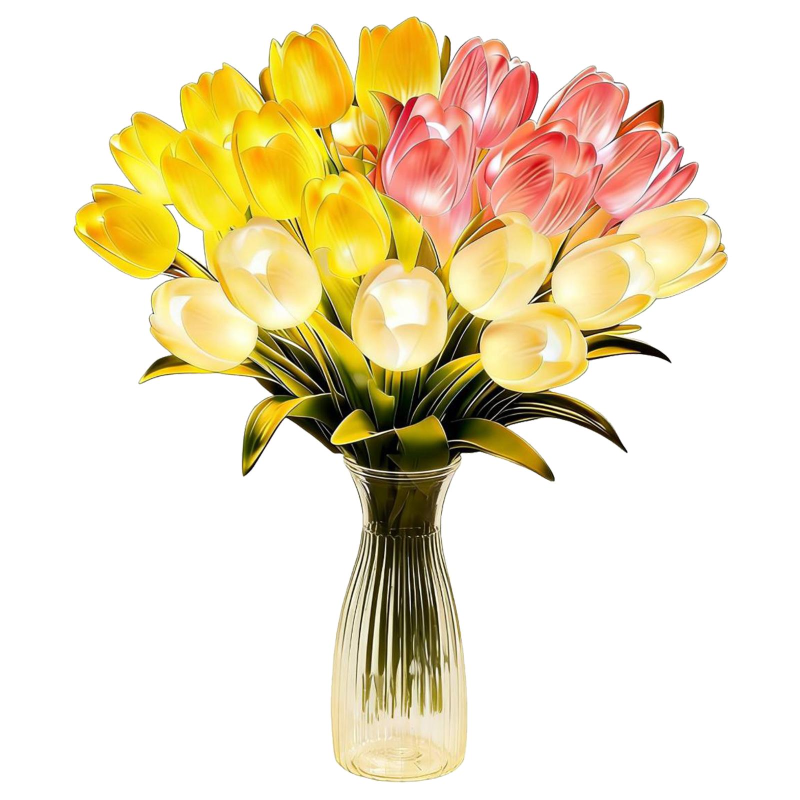 

15pcs Flower Table Lamp with Vase Tulip Desk LED Night Light Easter Home Kitchen Wedding Dining Table Decor