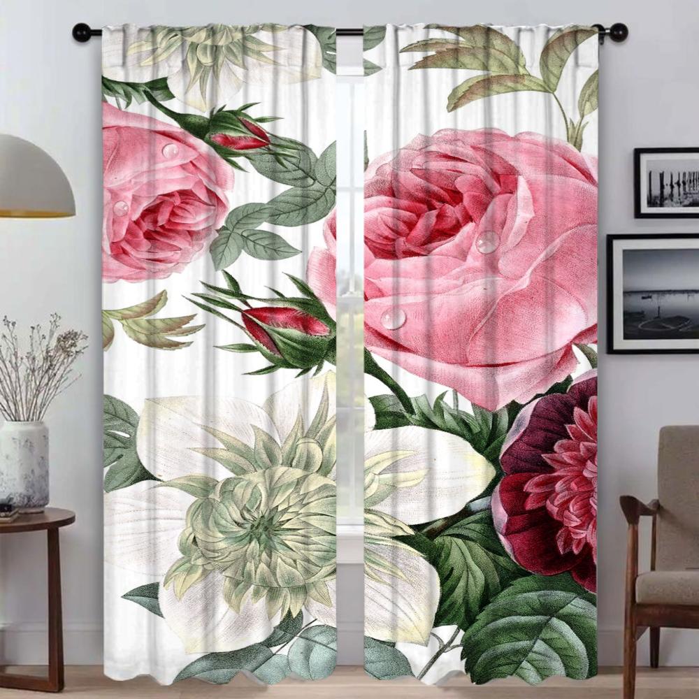 Anti-mosquito Curtains 2 Pieces Flowers Elegant Room Curtains for Camera Living Room Curtain Partition Tulle for Bedroom Shades