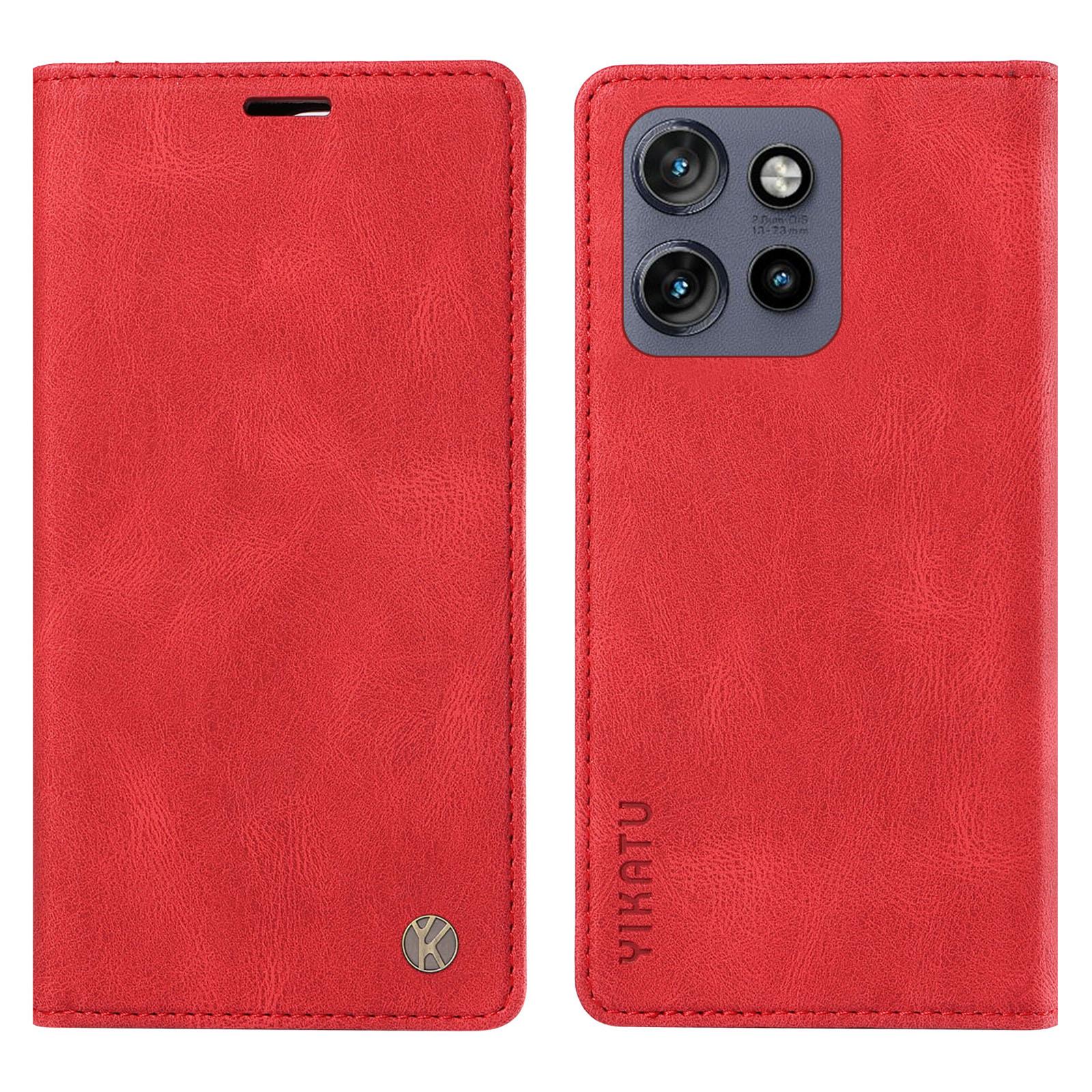 

YIKATU YK-004 For Motorola Edge 50 Neo 5G/Moto S50 5G/Thinkphone 25 5G Case Leather Skin-Touch Phone Cover Magnetic Auto-Absorbed Red