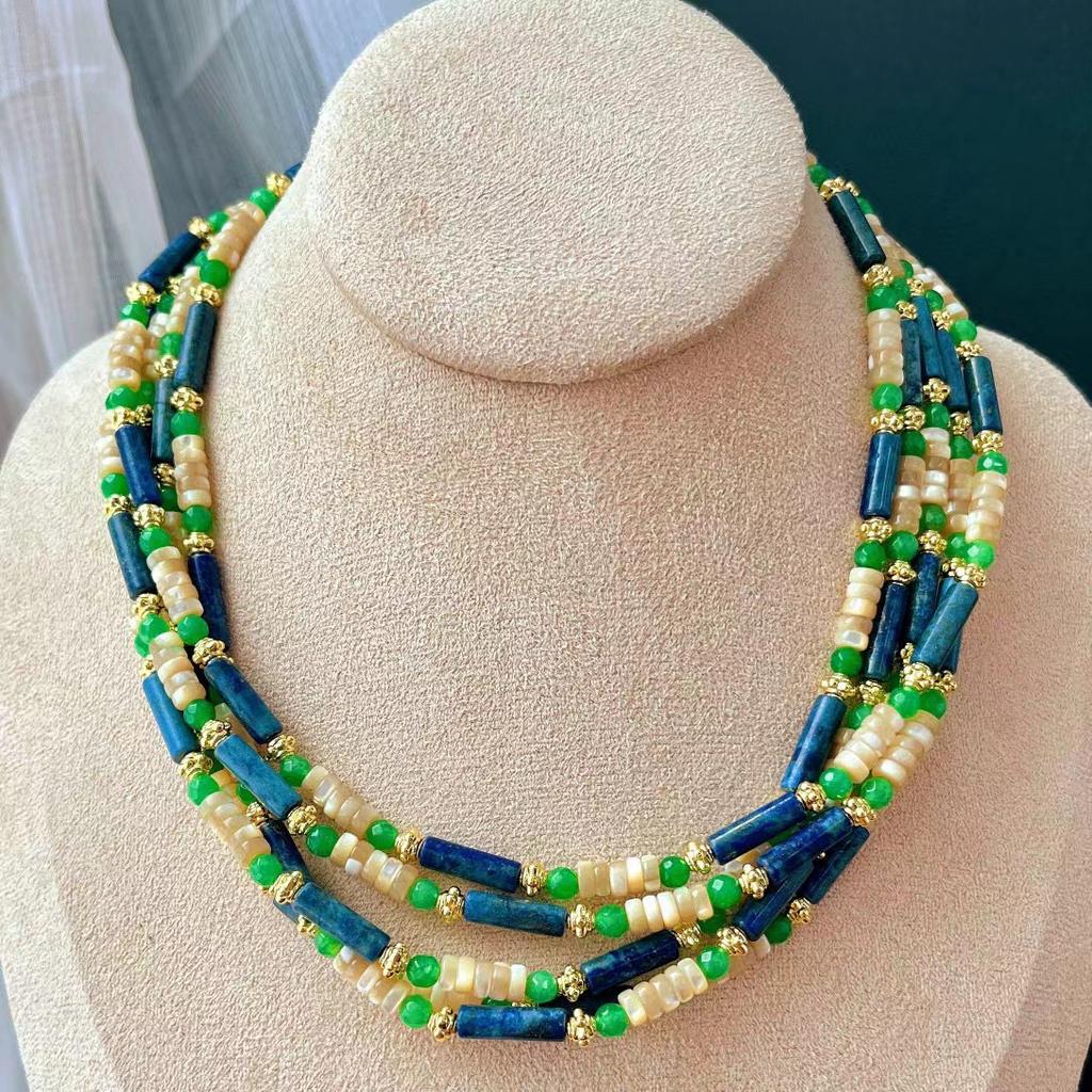 Vintage Natural Shell Natural Lapis Lazuli Necklace Atmosphere Clavicle Chain Autumn And Winter Maillard Style