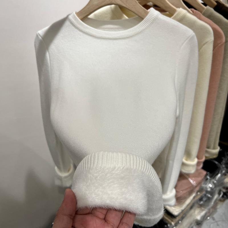 One-piece Fleece Warm and Thickened Knitted Sweater Women's Simple Basic Bottoming Shirt Spring Top